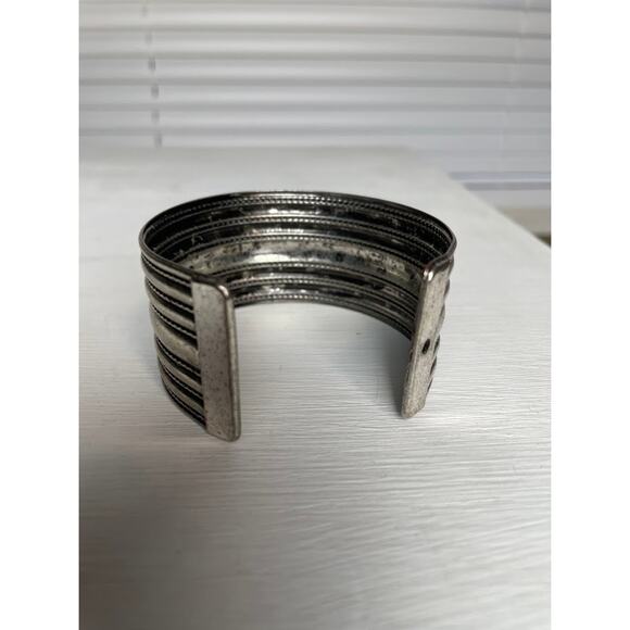 Silver Cuff Vintage Bracelet Rustic Western Wide Cuff Rope Ribs - Picture 5 of 9